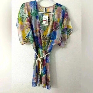 NWT Becca swim floral tropical  coverup with tie waist Sz XS-S